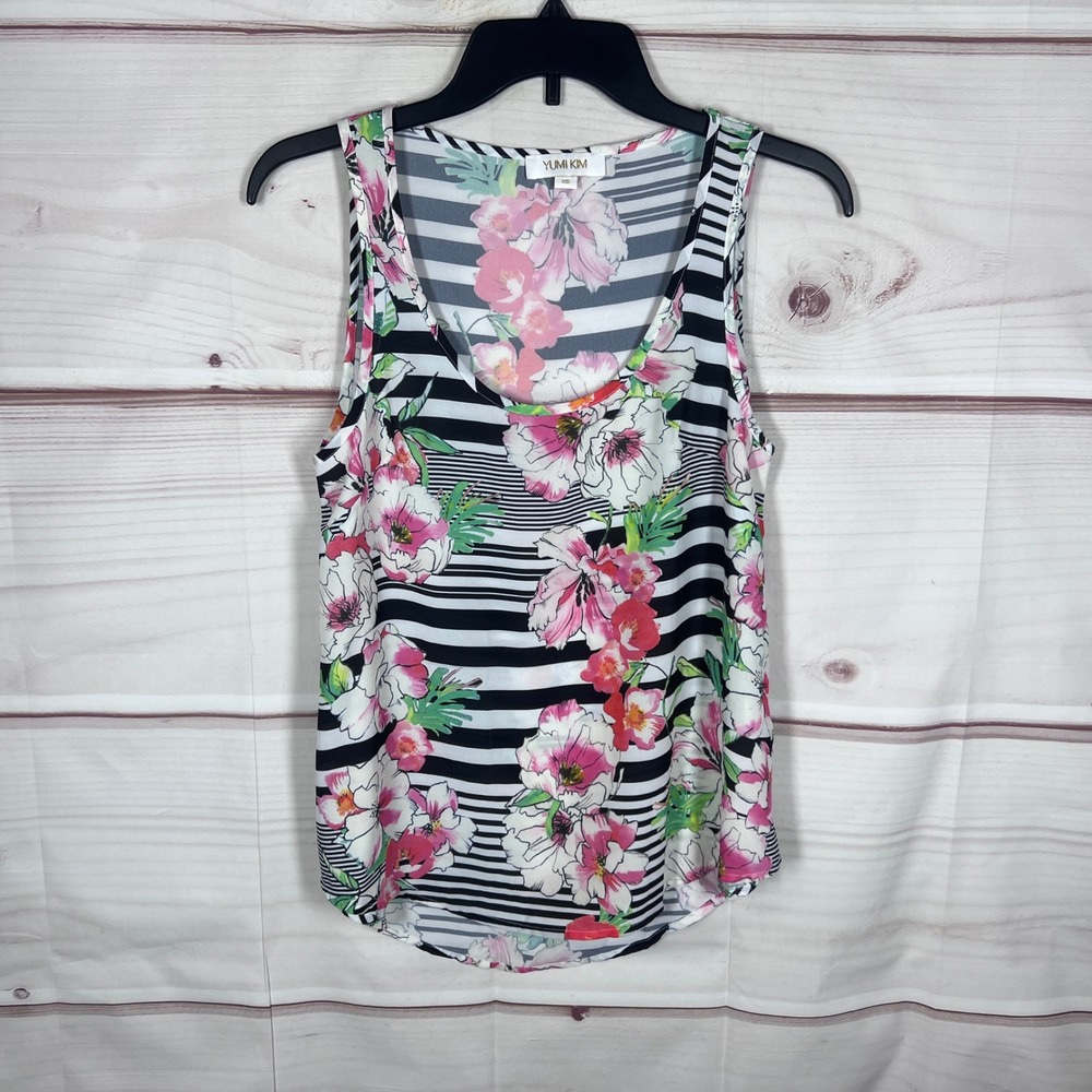 Yumi Kim Floral Striped Tank Top Womens XS Multicolor Sleeveless Scoop Neck